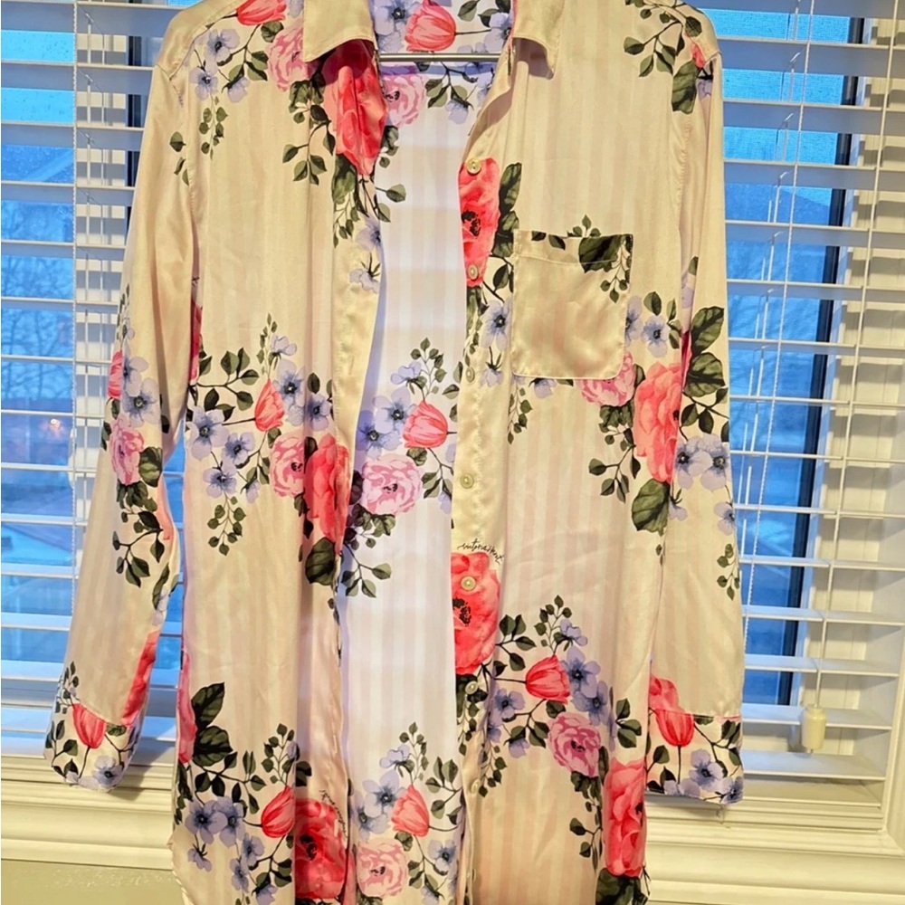 Victoria's Secret Floral Satin Pajama Shirt Sleep shirt - Pink and Purple
